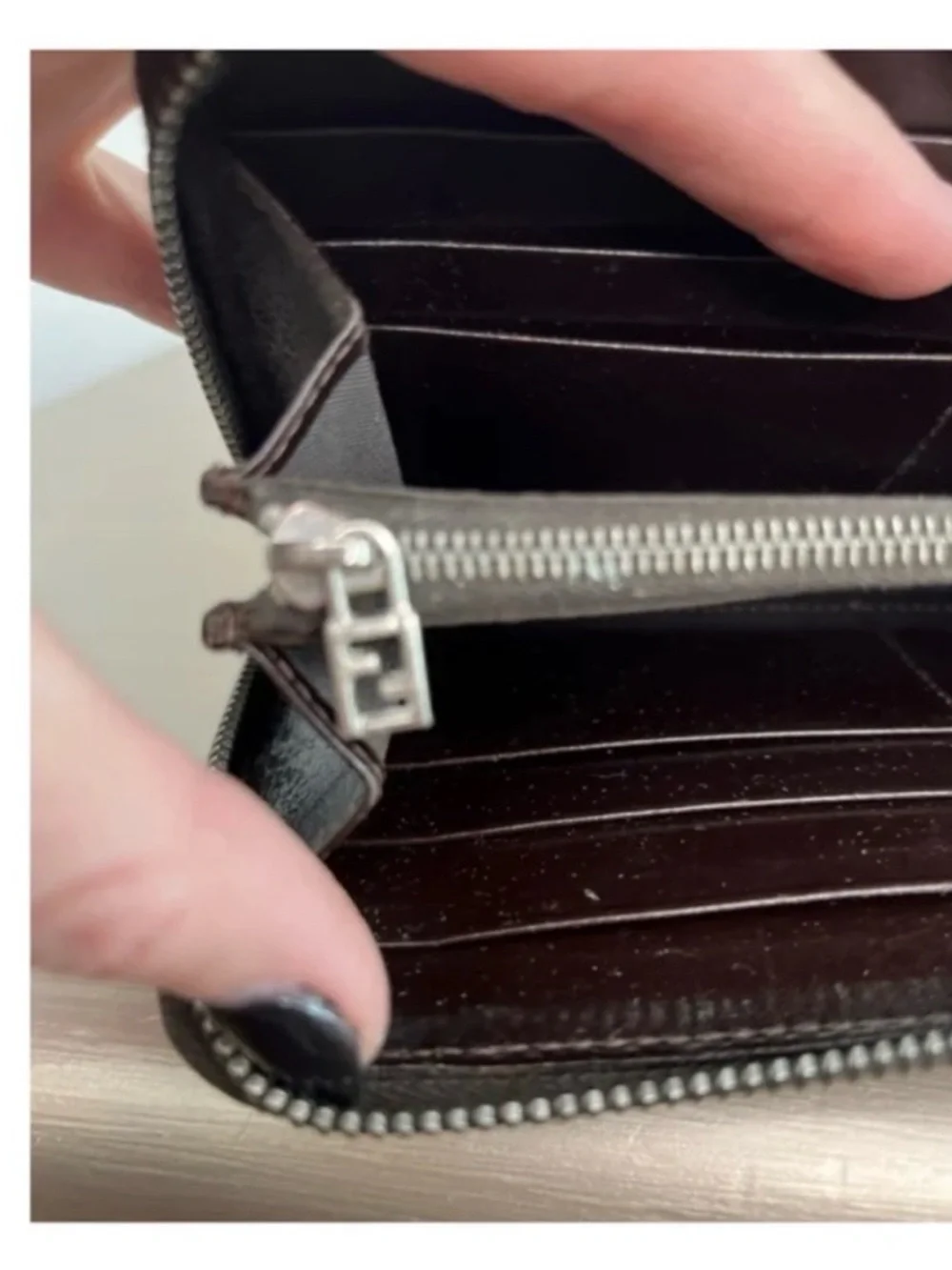 Fendi Vintage Brown Zucca Monogram Zippy Wallet Leather Trim